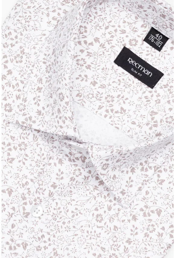 KOSZULA CORSINI 3296E KRÓTKI RĘKAW SLIM FIT BEŻOWA Z BAWEŁNĄ