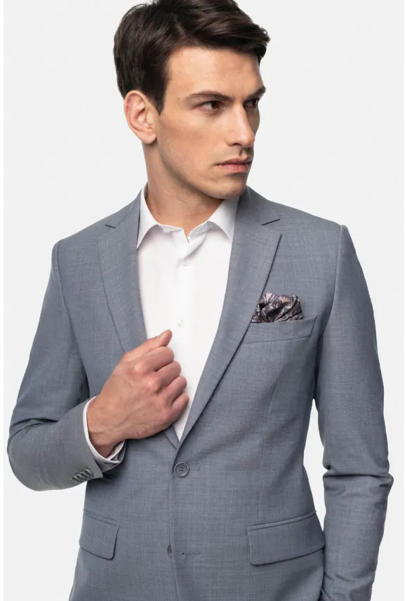 MARYNARKA COMINO NIEBIESKA SUPER SLIM FIT JEDNORZĘDOWA Z WEŁNĄ