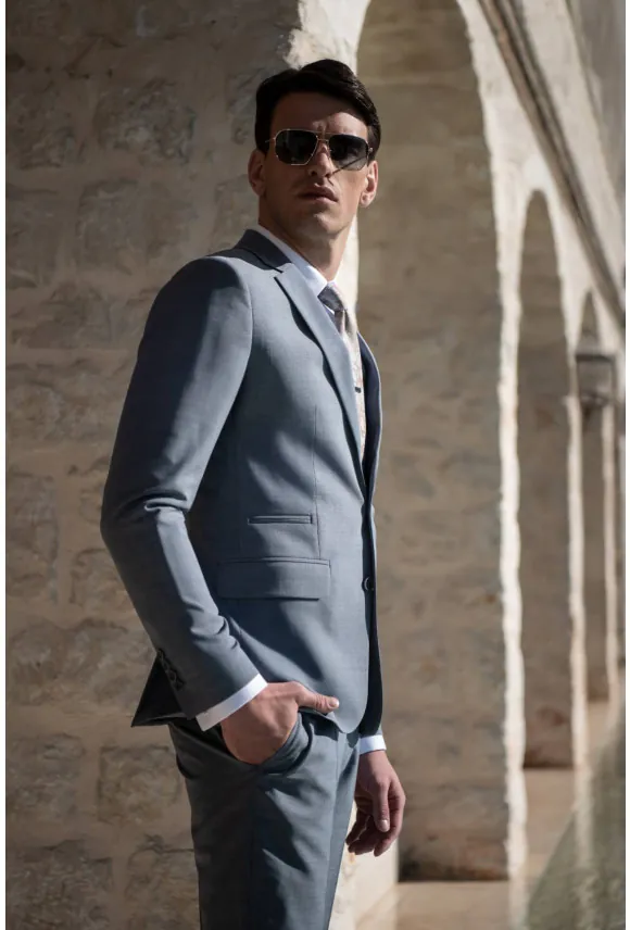 MARYNARKA COMINO NIEBIESKA SUPER SLIM FIT JEDNORZĘDOWA Z WEŁNĄ