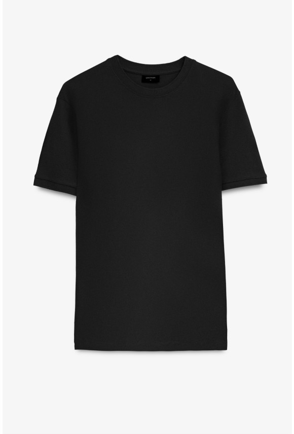 T SHIRT MORAND CZARNY Z BAWEŁNY TYPU PIKA T SHIRT MORAND CZARNY Z BAWEŁNY TYPU PIKA
