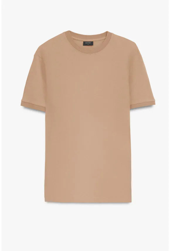 T SHIRT MORAND BEŻOWY Z BAWEŁNY