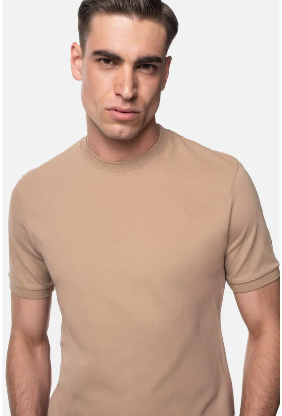 T SHIRT MORAND BEŻOWY Z BAWEŁNY