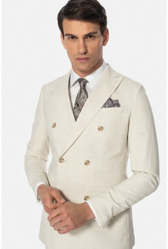 MARYNARKA CASTELLO BEŻOWA SLIM FIT DWURZĘDOWA