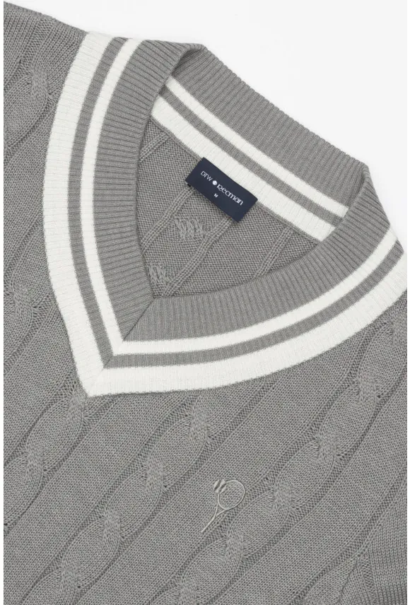 SWETER TENNIS CLUB 108 Z DEKOLTEM TYPU SEREK SZARY Z BAWEŁNĄ