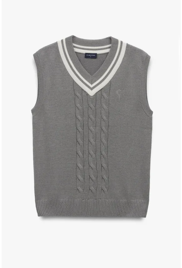 SWETER TENNIS CLUB 109 Z DEKOLTEM TYPU SEREK SZARY Z BAWEŁNĄ