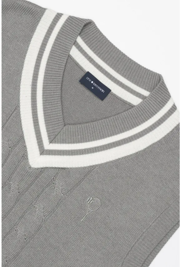SWETER TENNIS CLUB 109 Z DEKOLTEM TYPU SEREK SZARY Z BAWEŁNĄ