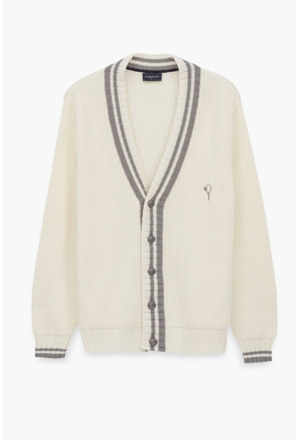 SWETER TENNIS CLUB 110 ROZPINANY ECRU Z BAWEŁNĄ