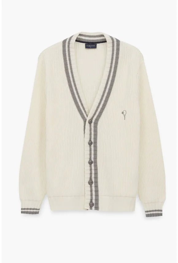 SWETER TENNIS CLUB 110 ROZPINANY ECRU Z BAWEŁNĄ