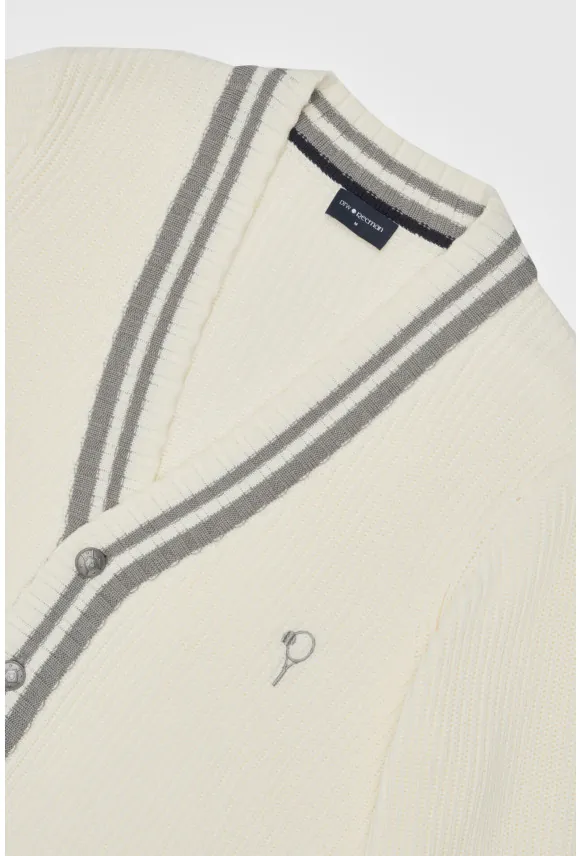 SWETER TENNIS CLUB 110 ROZPINANY ECRU Z BAWEŁNĄ