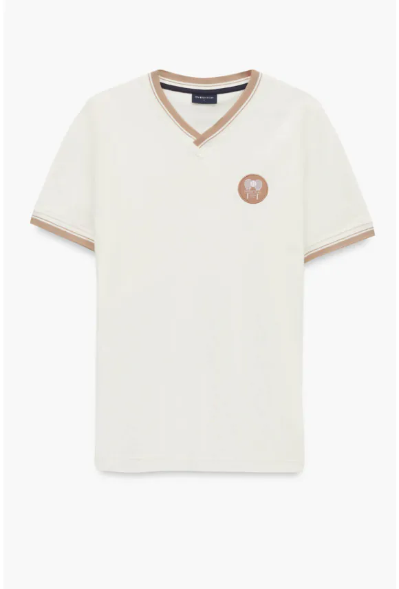 T SHIRT TENNIS CLUB 115 ECRU Z BAWEŁNY TYPU PIKA