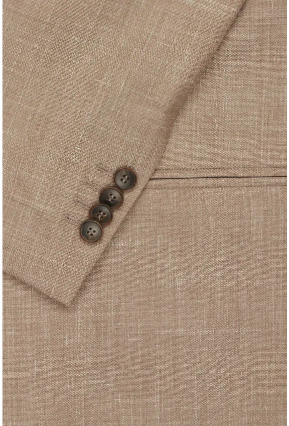 MARYNARKA ALAMO BEŻOWA SLIM FIT DWURZĘDOWA Z LNEM