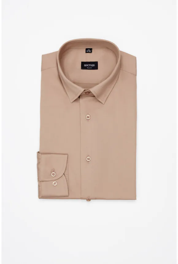 KOSZULA VERSONE 3308C DŁUGI RĘKAW SLIM FIT BEŻOWA Z MODALEM