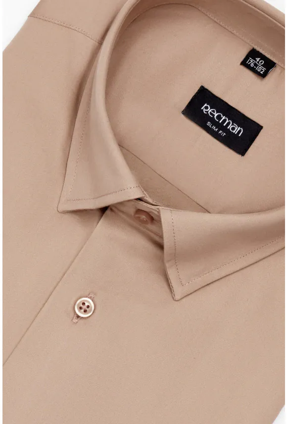 KOSZULA VERSONE 3308C DŁUGI RĘKAW SLIM FIT BEŻOWA Z MODALEM