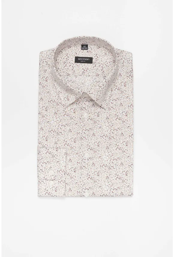 KOSZULA COLINE 3312D DŁUGI RĘKAW SLIM FIT BEŻOWA Z BAWEŁNY