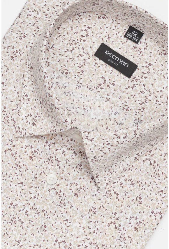KOSZULA COLINE 3312D DŁUGI RĘKAW SLIM FIT BEŻOWA Z BAWEŁNY
