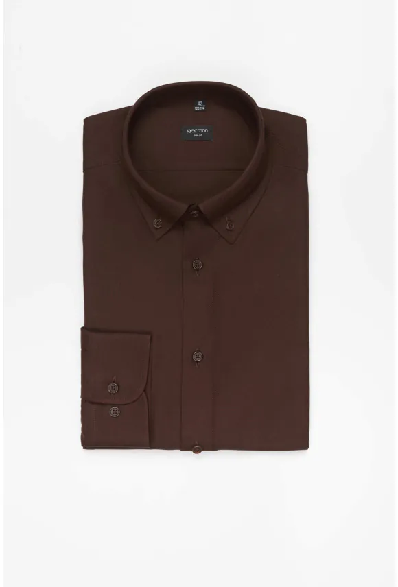 KOSZULA FORMENTO 3258D DŁUGI RĘKAW SLIM FIT BRĄZOWA 0001 Z WISKOZĄ
