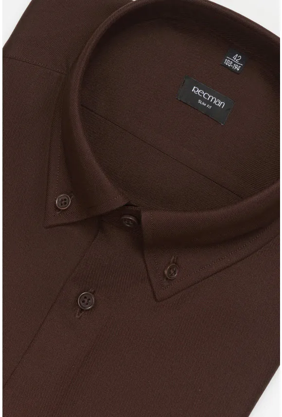 KOSZULA FORMENTO 3258D DŁUGI RĘKAW SLIM FIT BRĄZOWA 0001 Z WISKOZĄ