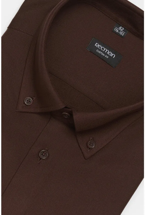 KOSZULA FORMENTO 3258D DŁUGI RĘKAW CUSTOM FIT BRĄZOWA 0001 Z WISKOZĄ