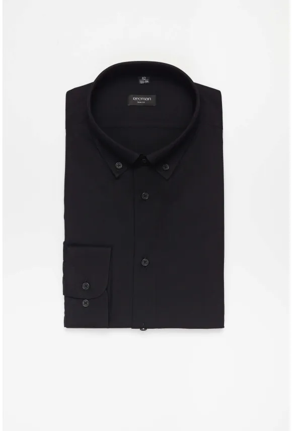 KOSZULA FORMENTO 3258D DŁUGI RĘKAW SLIM FIT CZARNA Z WISKOZĄ