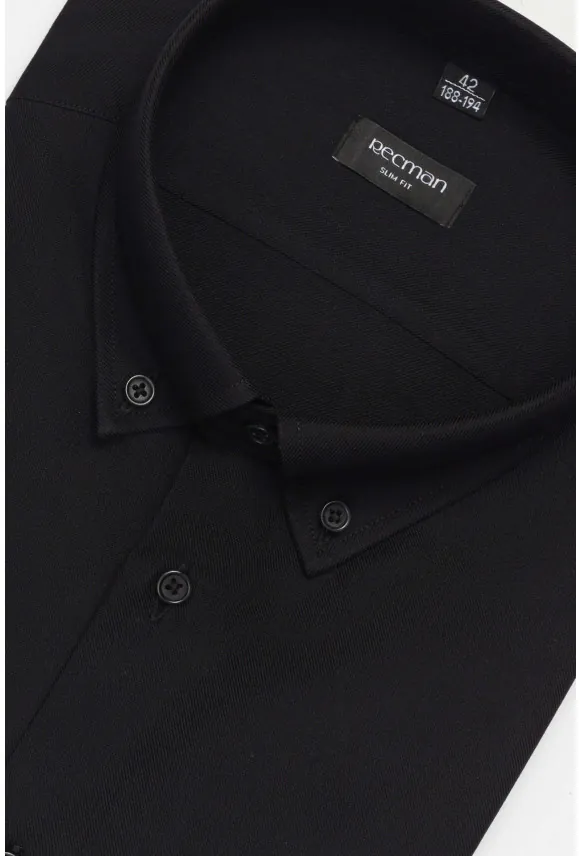 KOSZULA FORMENTO 3258D DŁUGI RĘKAW SLIM FIT CZARNA Z WISKOZĄ