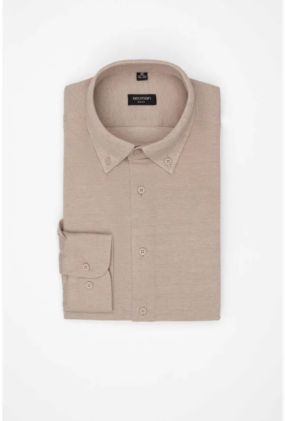 KOSZULA CORSINI 3314D DŁUGI RĘKAW SLIM FIT BEŻOWA Z BAWEŁNY