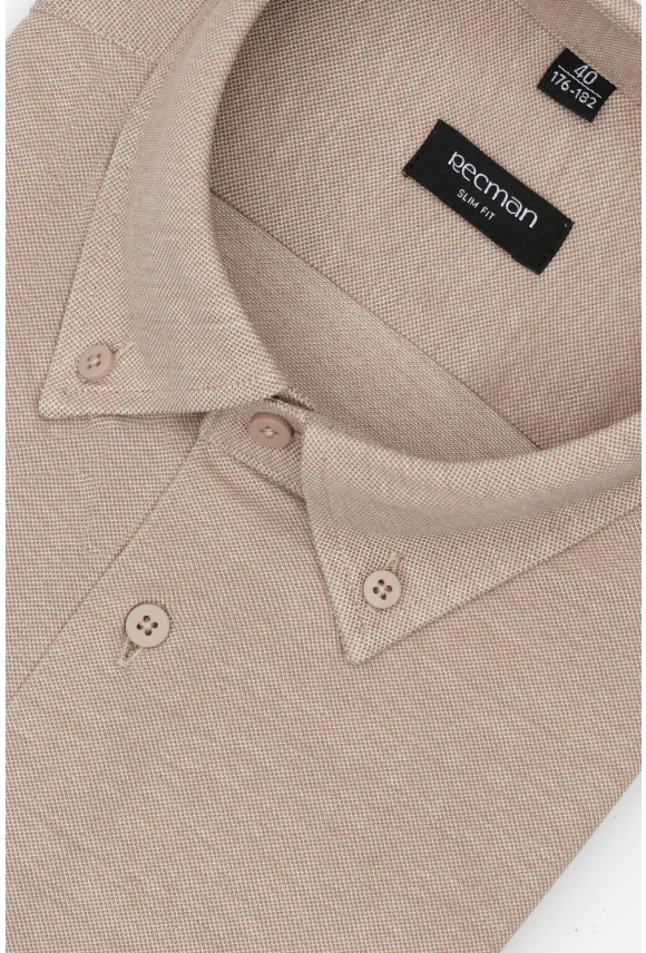 KOSZULA CORSINI 3314D DŁUGI RĘKAW SLIM FIT BEŻOWA Z BAWEŁNY