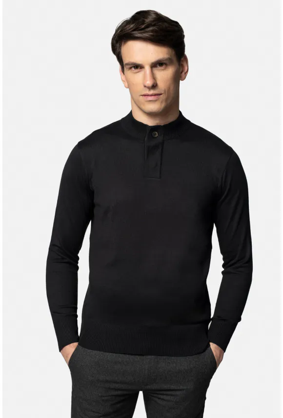 SWETER TIMO TROYER/TYPU TROYER CZARNY Z BAWEŁNĄ