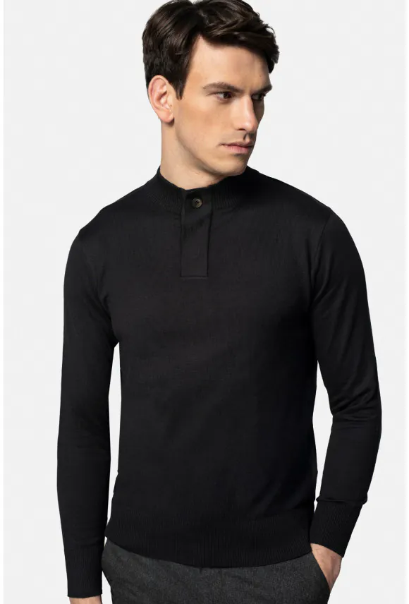 SWETER TIMO TROYER/TYPU TROYER CZARNY Z BAWEŁNĄ