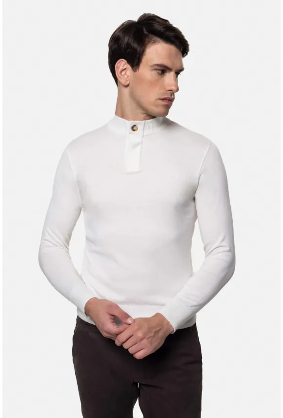 SWETER TIMO TROYER/TYPU TROYER ECRU Z BAWEŁNĄ