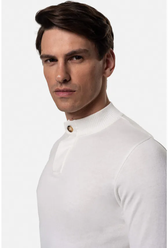 SWETER TIMO TROYER/TYPU TROYER ECRU Z BAWEŁNĄ
