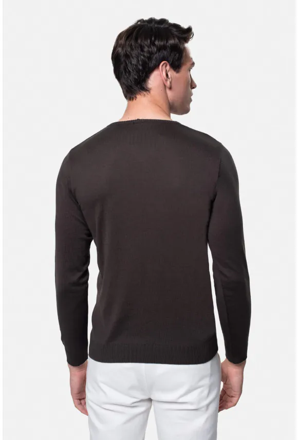 SWETER VARLIN Z DEKOLTEM TYPU SEREK BRĄZOWY Z BAWEŁNĄ