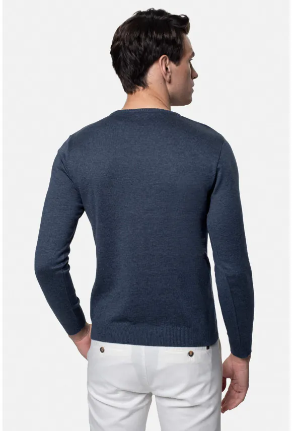 SWETER VARLIN Z DEKOLTEM TYPU SEREK NIEBIESKI 0001 Z BAWEŁNĄ