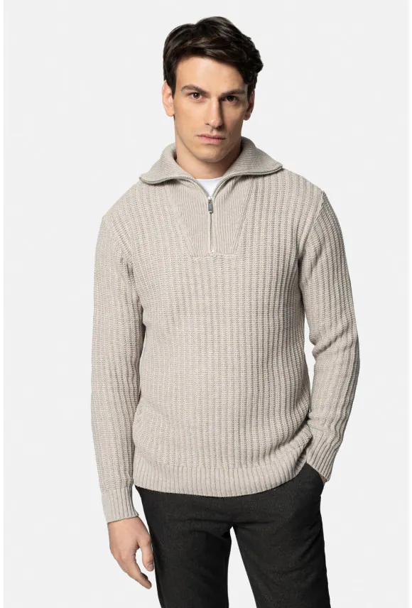 SWETER TURIA TROYER/TYPU TROYER BEŻOWY Z BAWEŁNĄ