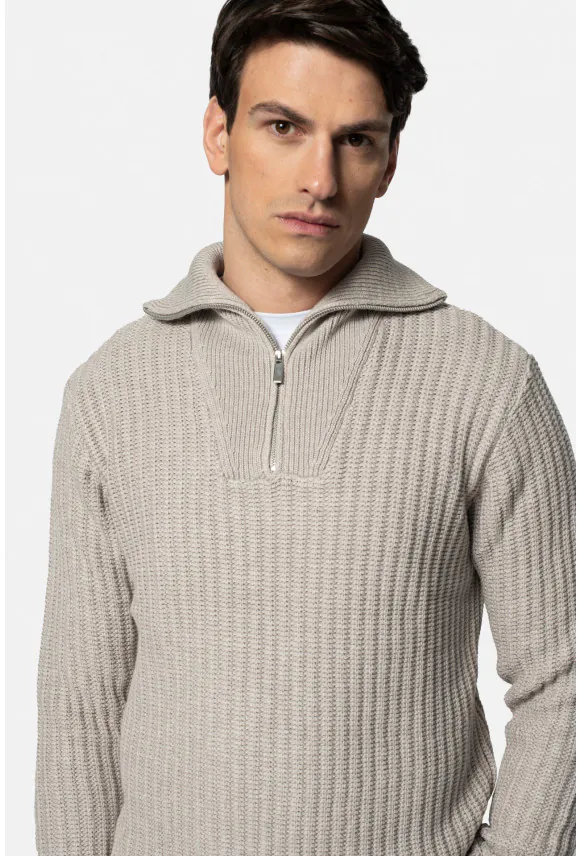 SWETER TURIA TROYER/TYPU TROYER BEŻOWY Z BAWEŁNĄ