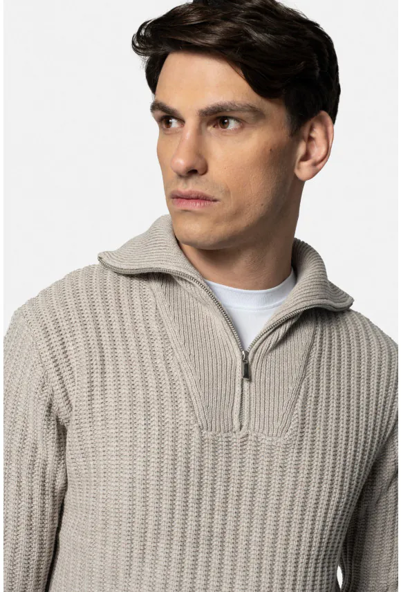 SWETER TURIA TROYER/TYPU TROYER BEŻOWY Z BAWEŁNĄ