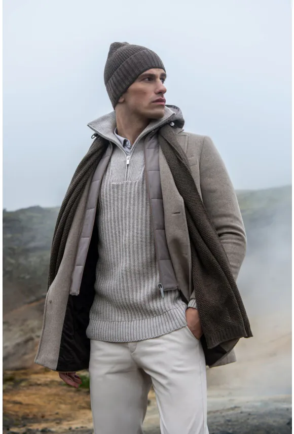 SWETER TURIA TROYER/TYPU TROYER BEŻOWY Z BAWEŁNĄ