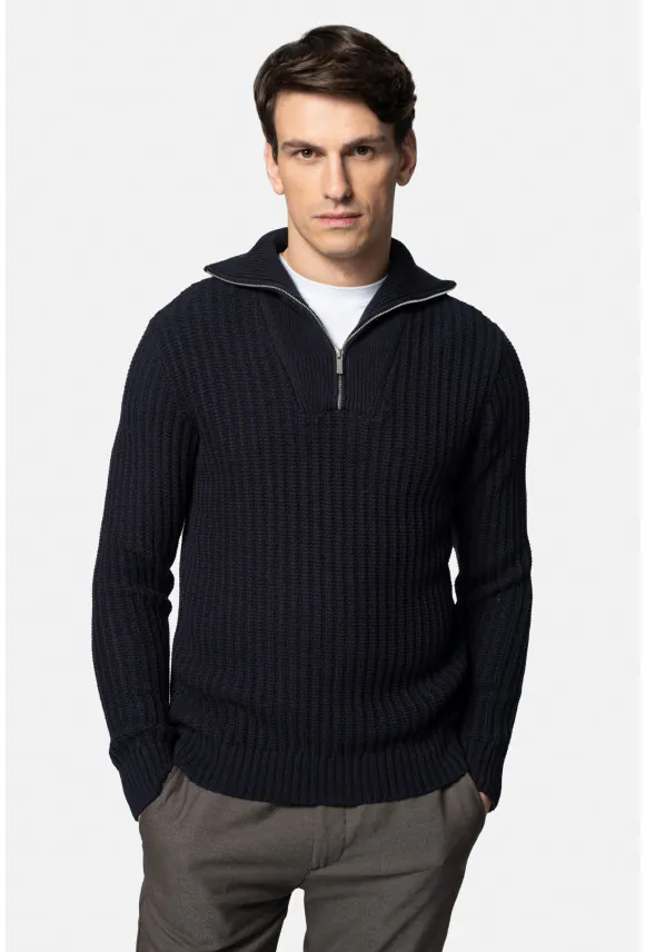 SWETER TURIA TROYER/TYPU TROYER GRANATOWY Z BAWEŁNĄ