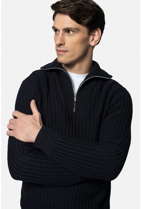 SWETER TURIA TROYER/TYPU TROYER GRANATOWY Z BAWEŁNĄ
