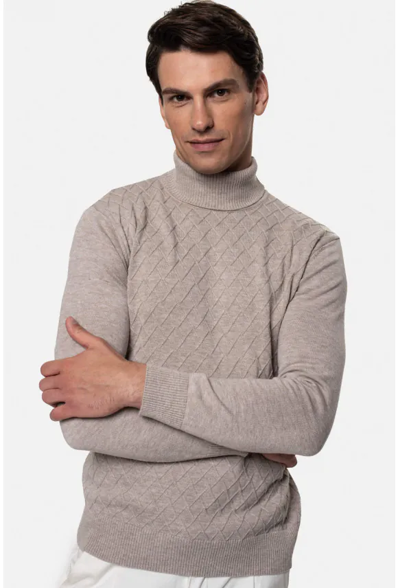 SWETER RODENAS GOLF BEŻOWY Z BAWEŁNĄ