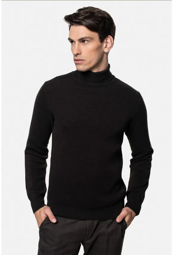 SWETER NARO GOLF BRĄZOWY Z BAWEŁNĄ