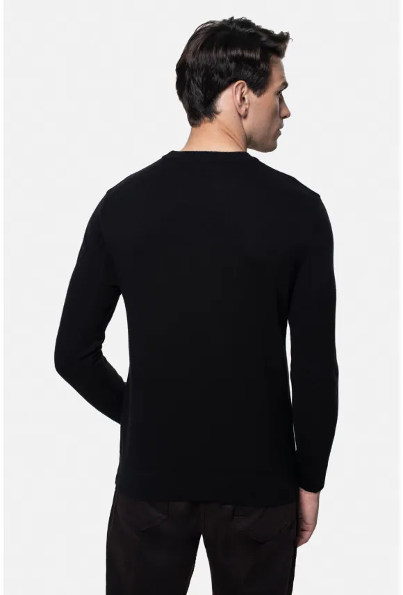 SWETER COMO Z OKRĄGŁYM DEKOLTEM CZARNY Z BAWEŁNĄ