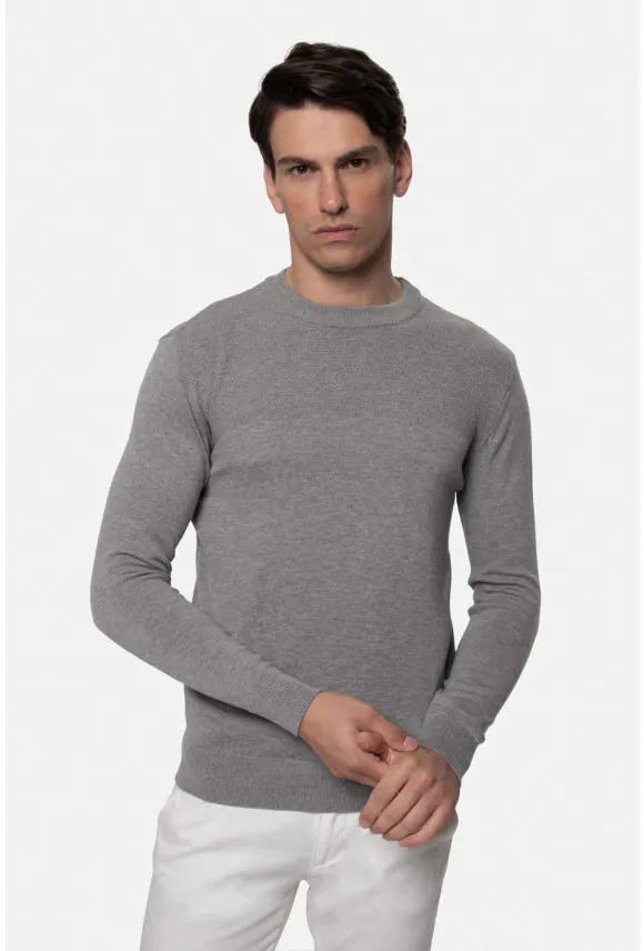 SWETER COMO Z OKRĄGŁYM DEKOLTEM SZARY Z BAWEŁNĄ