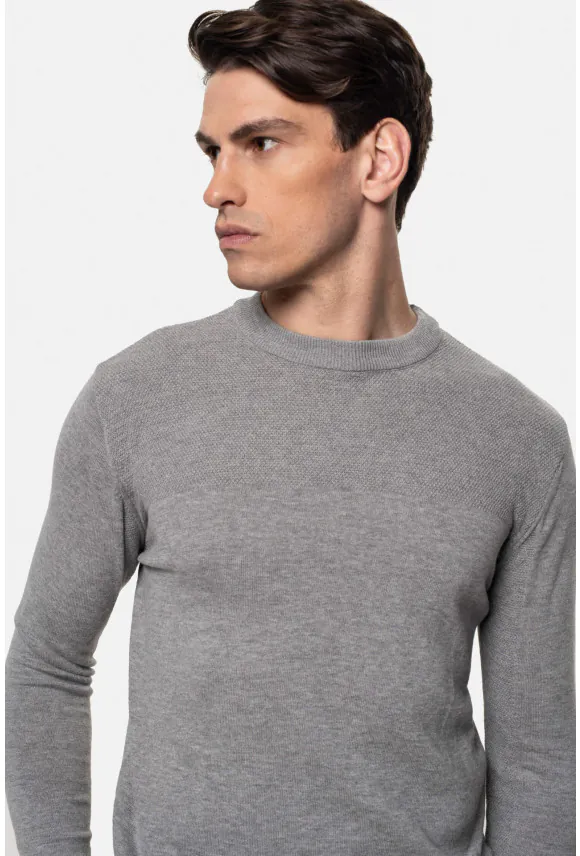 SWETER COMO Z OKRĄGŁYM DEKOLTEM SZARY Z BAWEŁNĄ