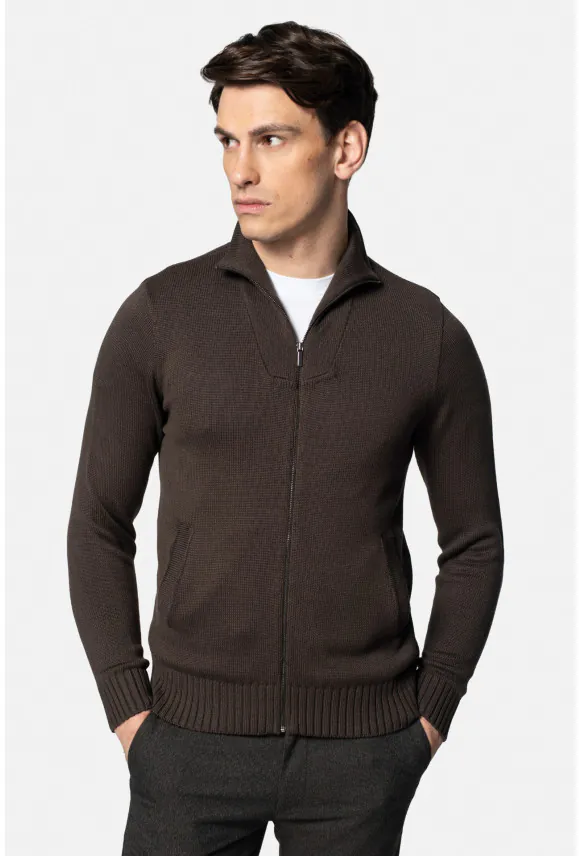 SWETER ALTER ROZPINANY BRĄZOWY Z BAWEŁNĄ