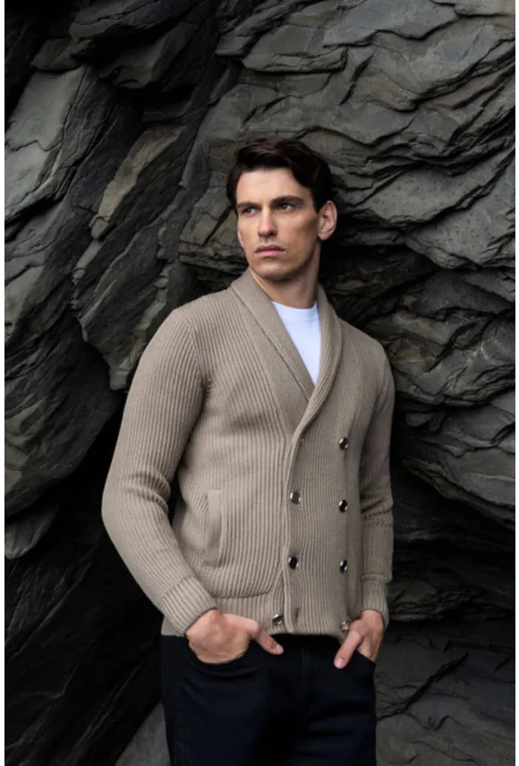 SWETER CAVITE ROZPINANY BEŻOWY Z WEŁNĄ