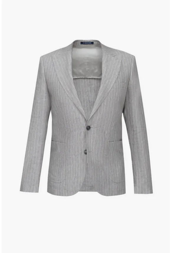 MARYNARKA TENNIS CLUB 101 SZARA SLIM FIT JEDNORZĘDOWA Z LNU