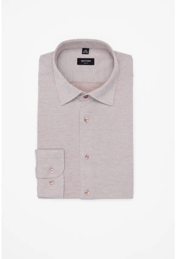 KOSZULA FORMENTO 3319 DŁUGI RĘKAW SLIM FIT BEŻOWA