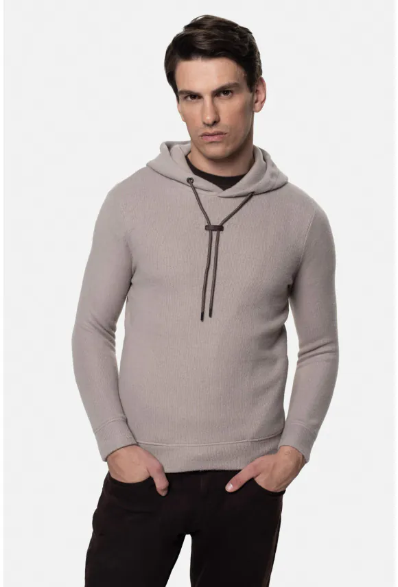 BLUZA LALIN Z OKRĄGŁYM DEKOLTEM BEŻOWA Z WEŁNĄ