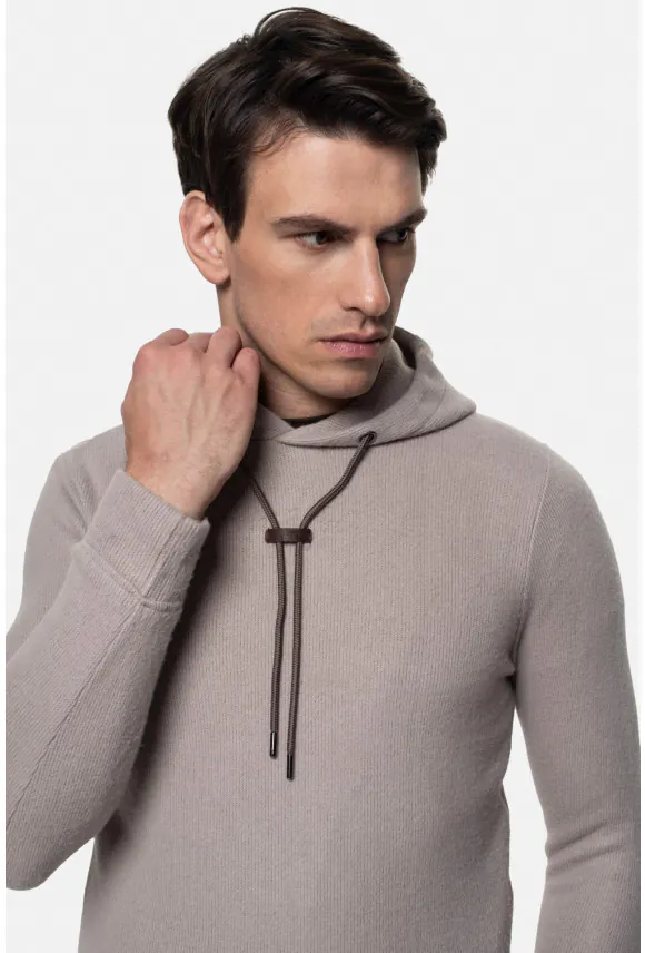 BLUZA LALIN Z OKRĄGŁYM DEKOLTEM BEŻOWA Z WEŁNĄ
