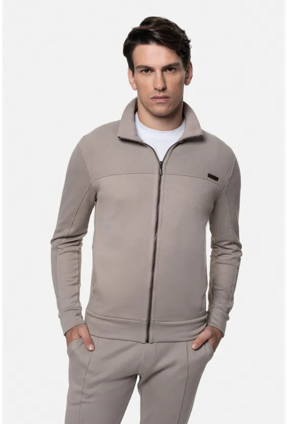 BLUZA URBANO ROZPINANY BEŻOWA Z BAWEŁNĄ